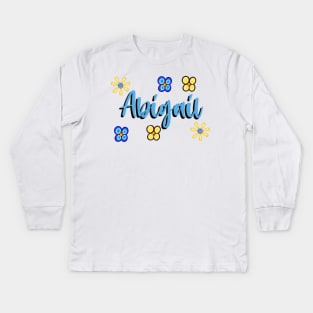 Top 10 best personalised gifts 2022  - Abigail - personalised,personalized name cursive with summertime daisies. Abigail Kids Long Sleeve T-Shirt